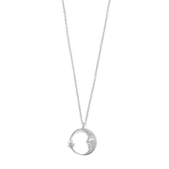 16.5" Crescent Moon with Star Necklace - Picture 3 of 3